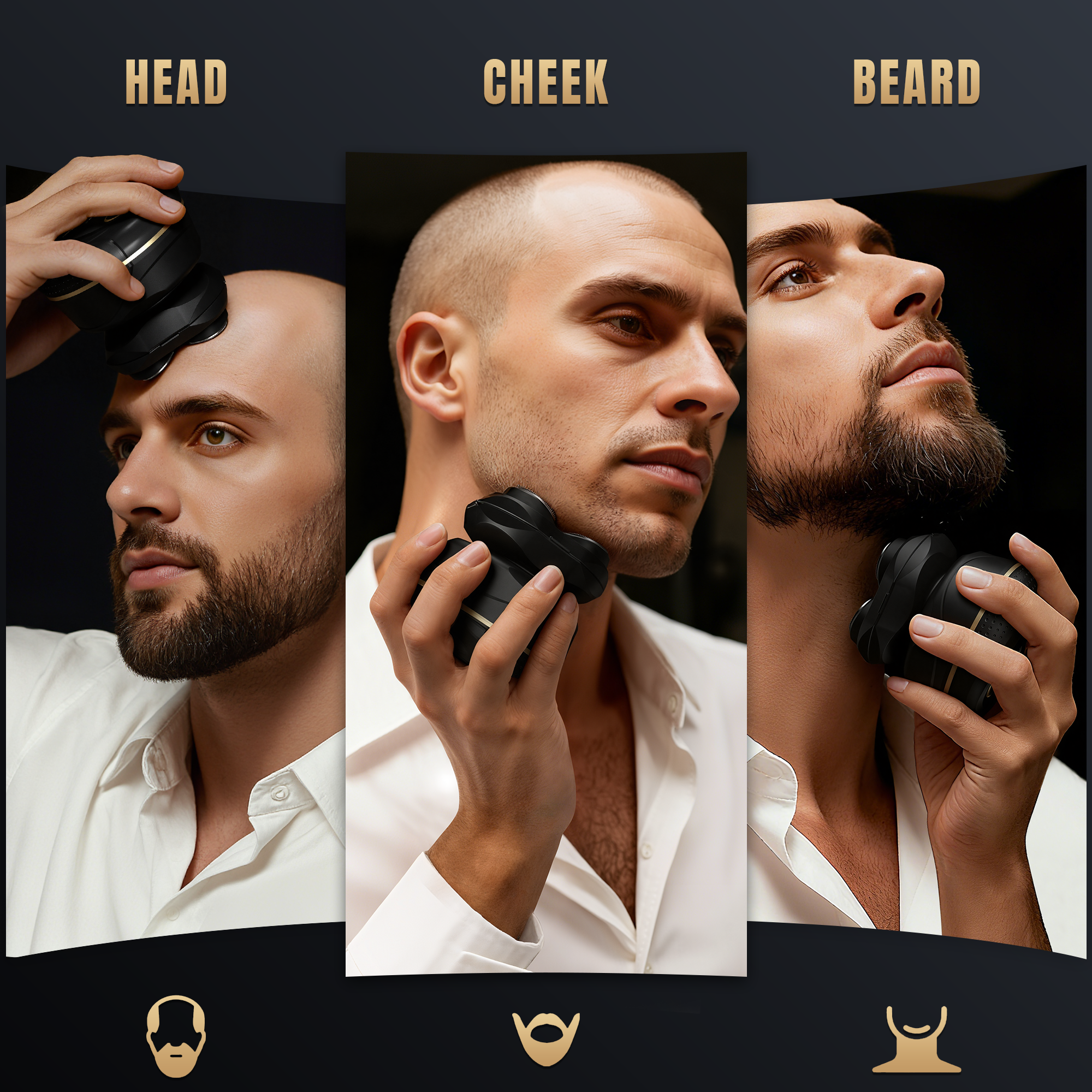 OLOV Pro Cordless Rechargeable Waterproof Men's Head & Hair Electric Shaver,Skin-Friendly, 360° Full Coverage & Effortless Control, Easy to Clean, Wet & Dry Use