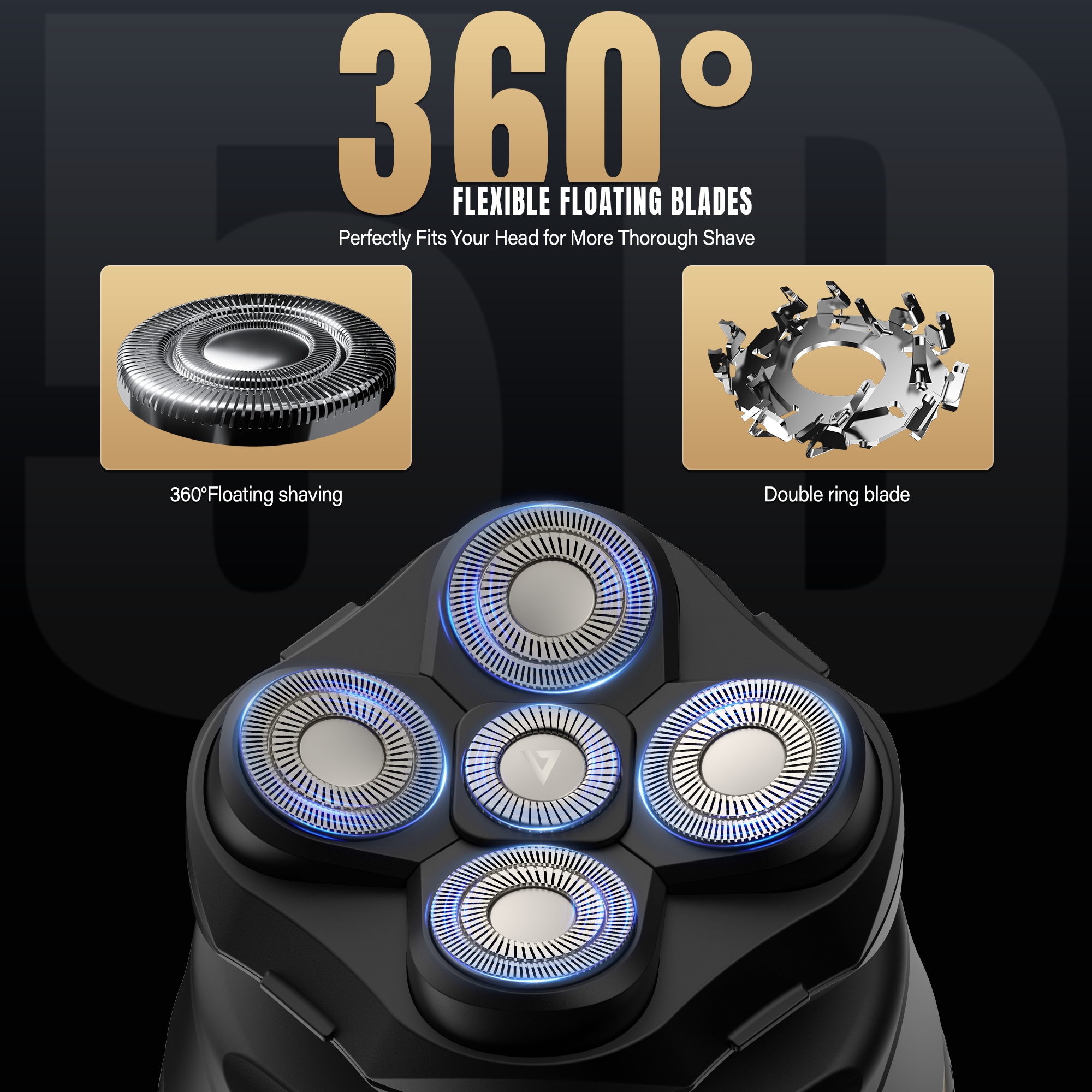 OLOV Pro Cordless Rechargeable Waterproof Men's Head & Hair Electric Shaver,Skin-Friendly, 360° Full Coverage & Effortless Control, Easy to Clean, Wet & Dry Use