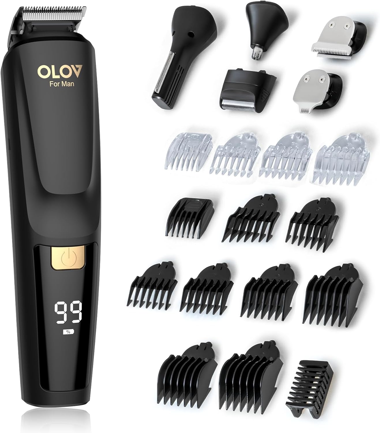 OLOV Beard Trimmer for Men, 20 pcs All-in-One Grooming Kit & Hair Clipper with Nose Ear Trimmer, USB Rechargeable