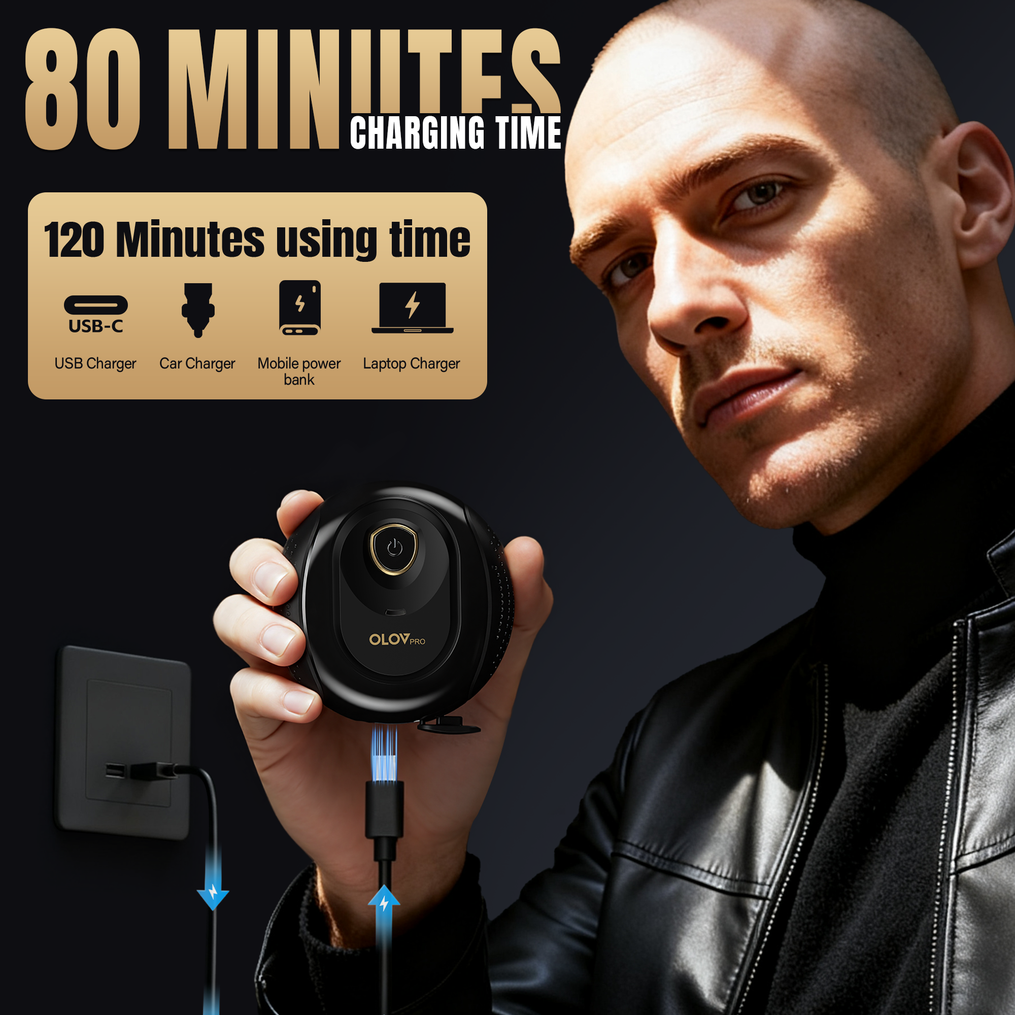 OLOV Pro Cordless Rechargeable Waterproof Men's Head & Hair Electric Shaver,Skin-Friendly, 360° Full Coverage & Effortless Control, Easy to Clean, Wet & Dry Use