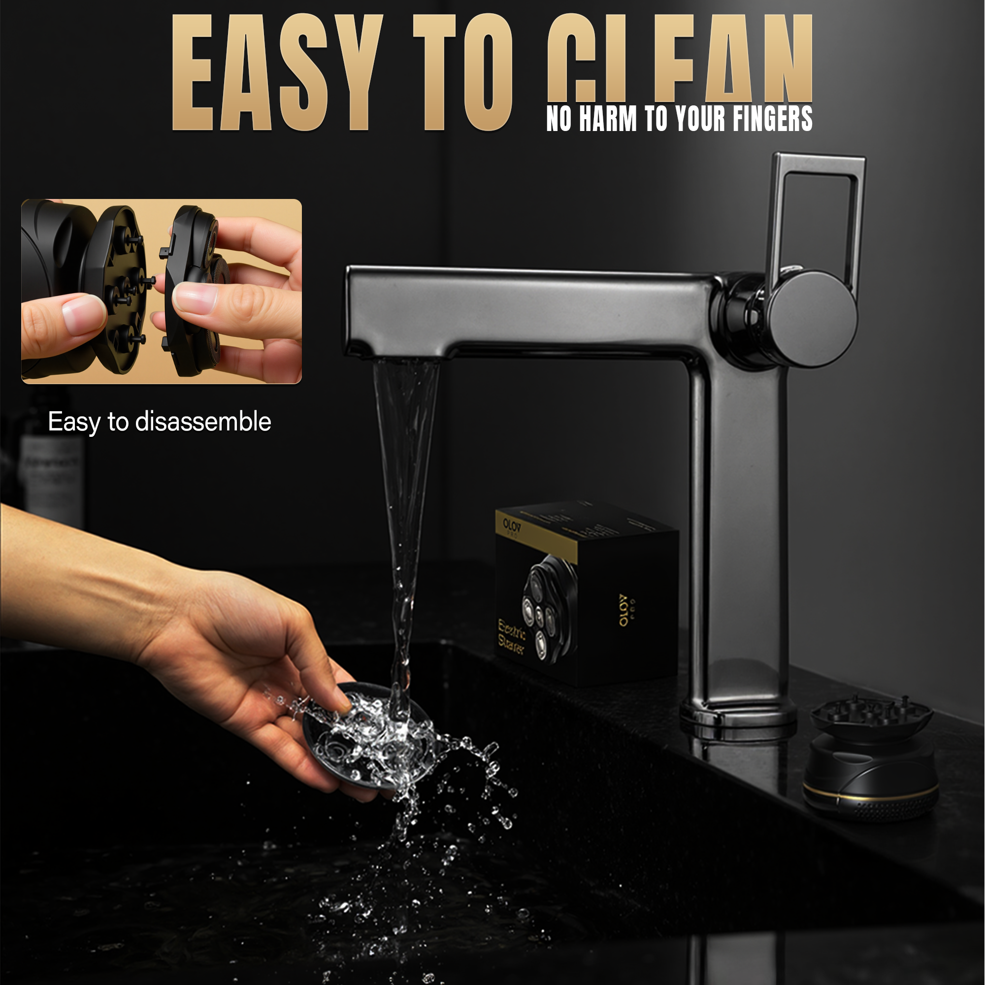 OLOV Pro Cordless Rechargeable Waterproof Men's Head & Hair Electric Shaver,Skin-Friendly, 360° Full Coverage & Effortless Control, Easy to Clean, Wet & Dry Use