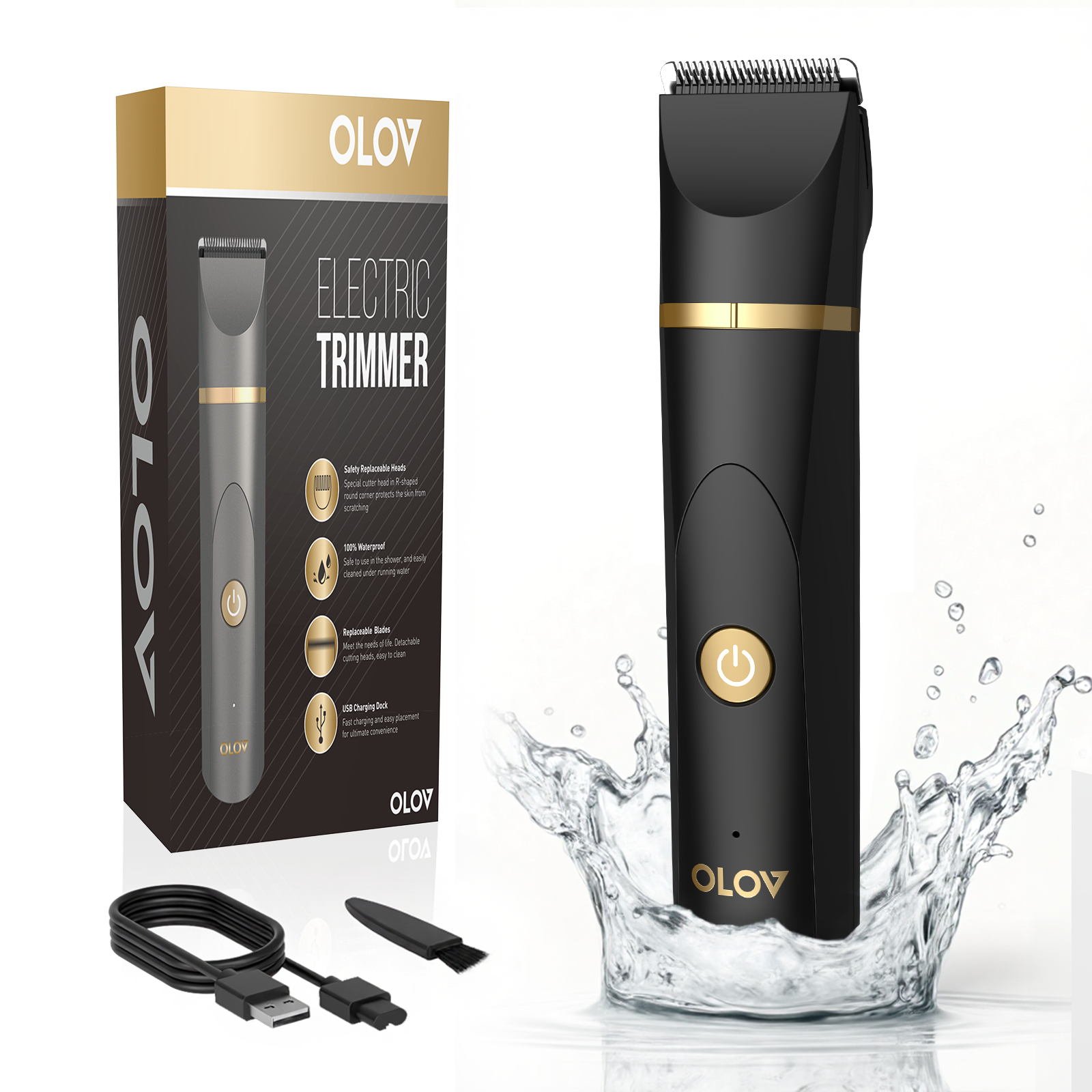 OLOV Electric Body Hair Trimmer Kit - Groin, Bikini & Underarm Grooming, Wet/Dry Shaver, USB Rechargeable, Waterproof Razor for Men & Women, Black