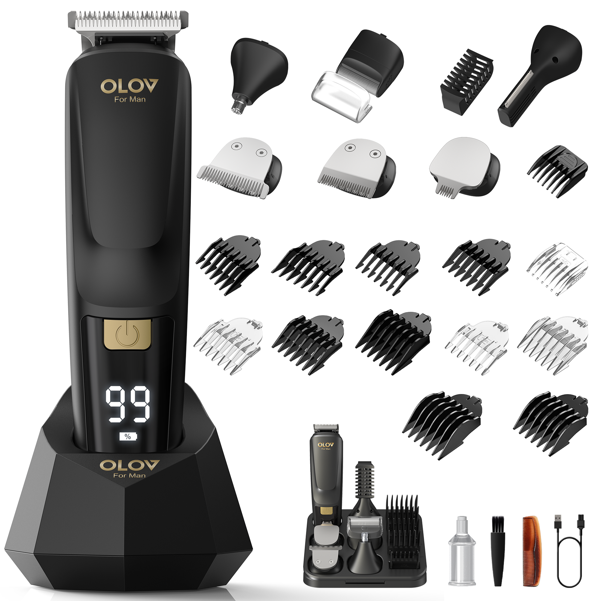 OLOV® Beard Trimmer, 21 Piece All-in-One Mens Grooming Kit and Hair Clipper