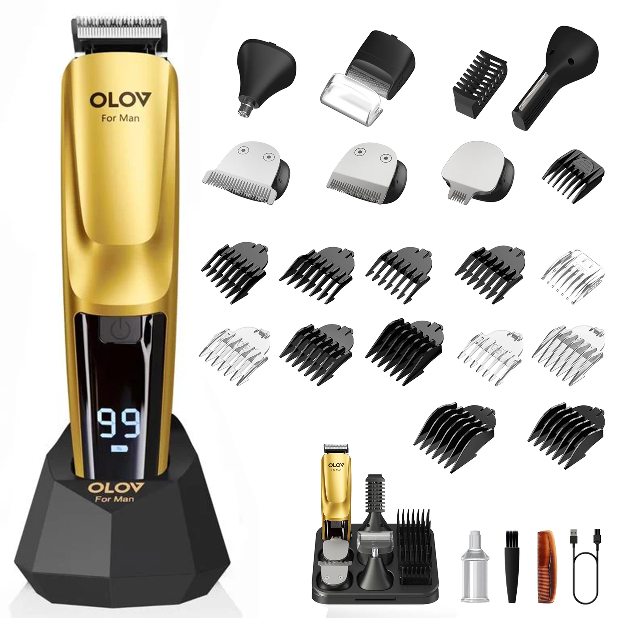 OLOV® Beard Trimmer, 21 Piece All-in-One Mens Grooming Kit and Hair Clipper