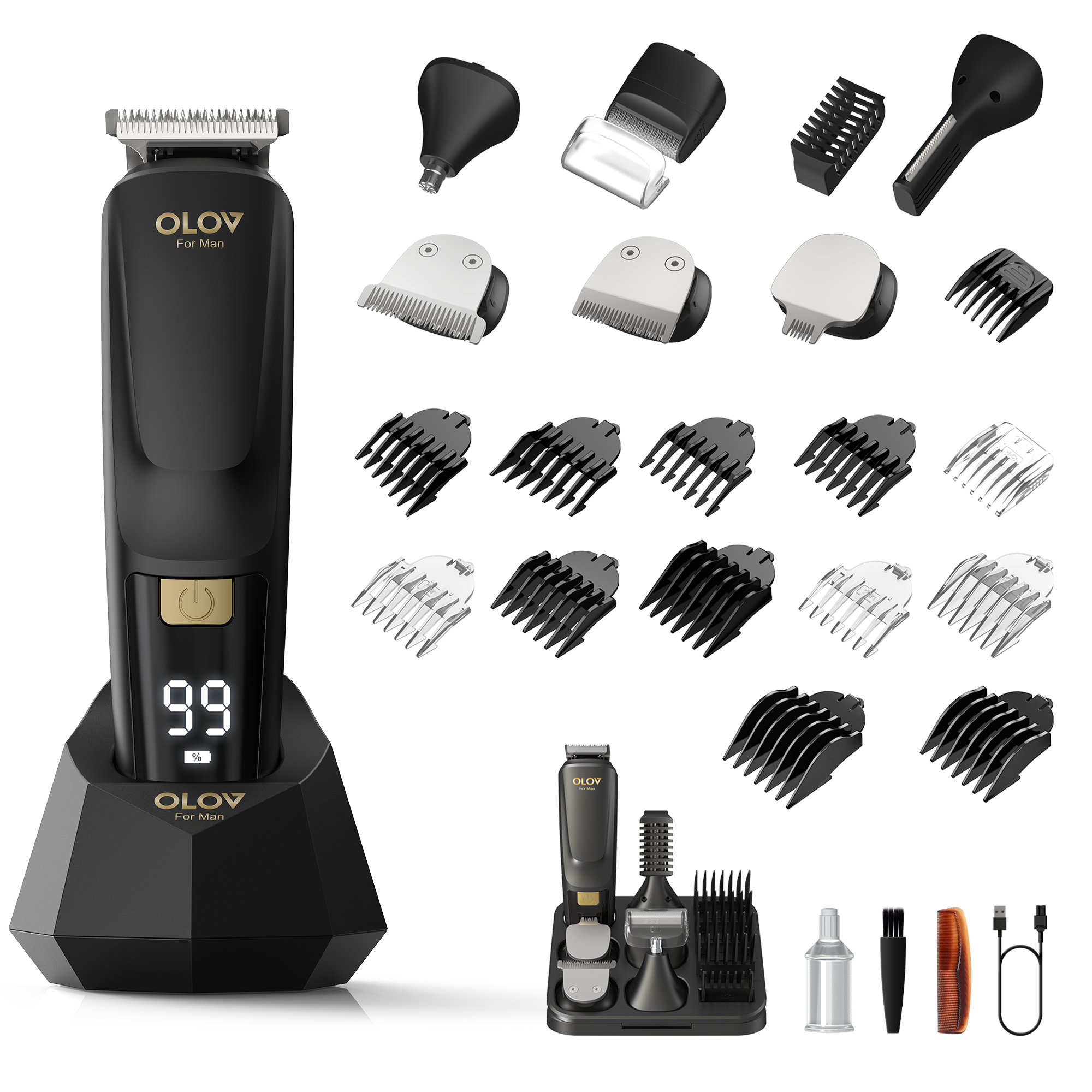 OLOV® Beard Trimmer, 21 Piece All-in-One Mens Grooming Kit and Hair Clipper