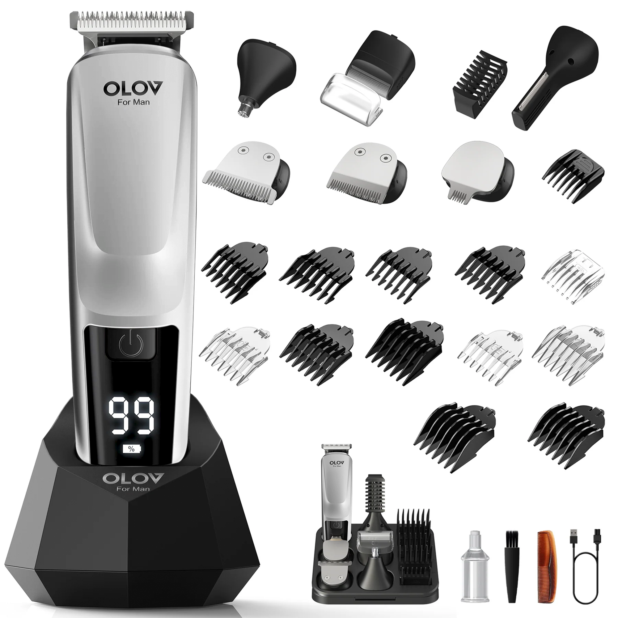 OLOV® Beard Trimmer, 21 Piece All-in-One Mens Grooming Kit and Hair Clipper