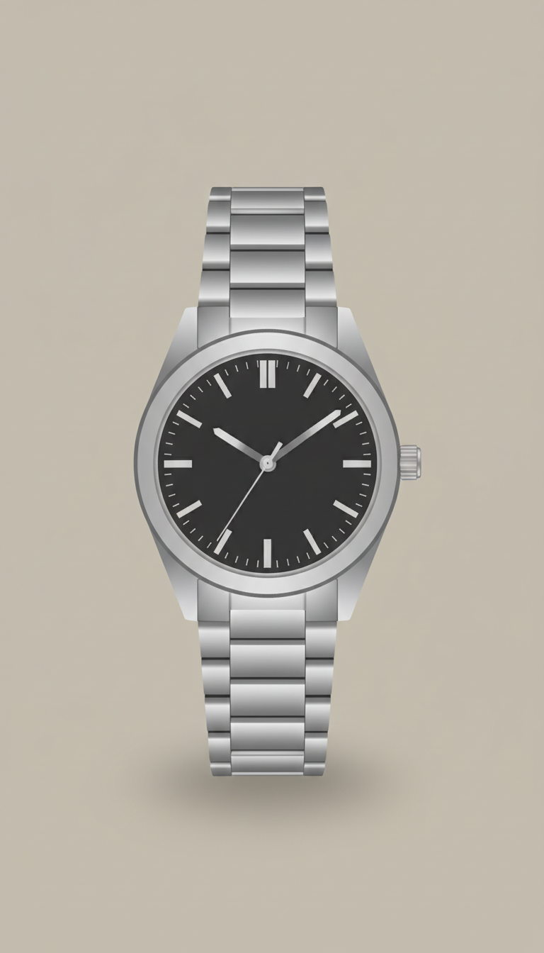 Charcoal dial watch with stainless steel bracelet