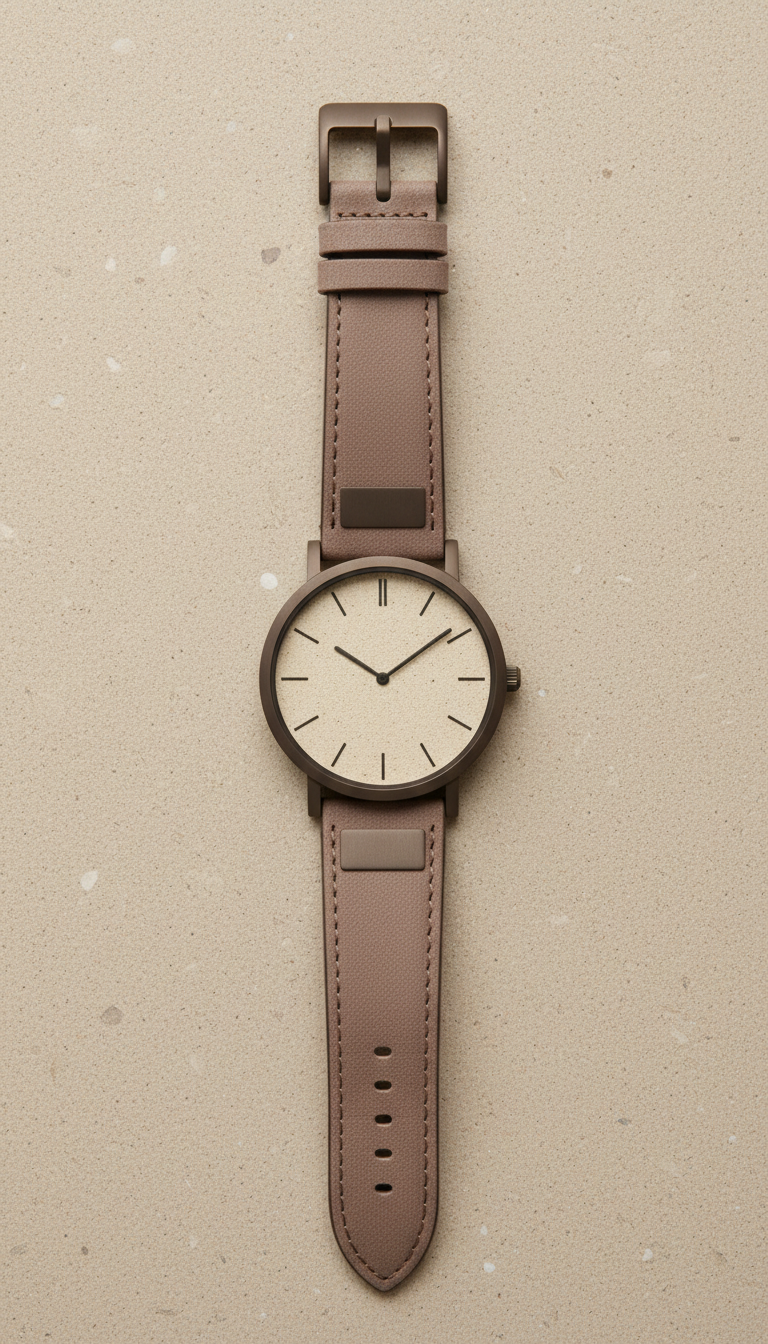 Sandstone dial watch with walnut leather strap